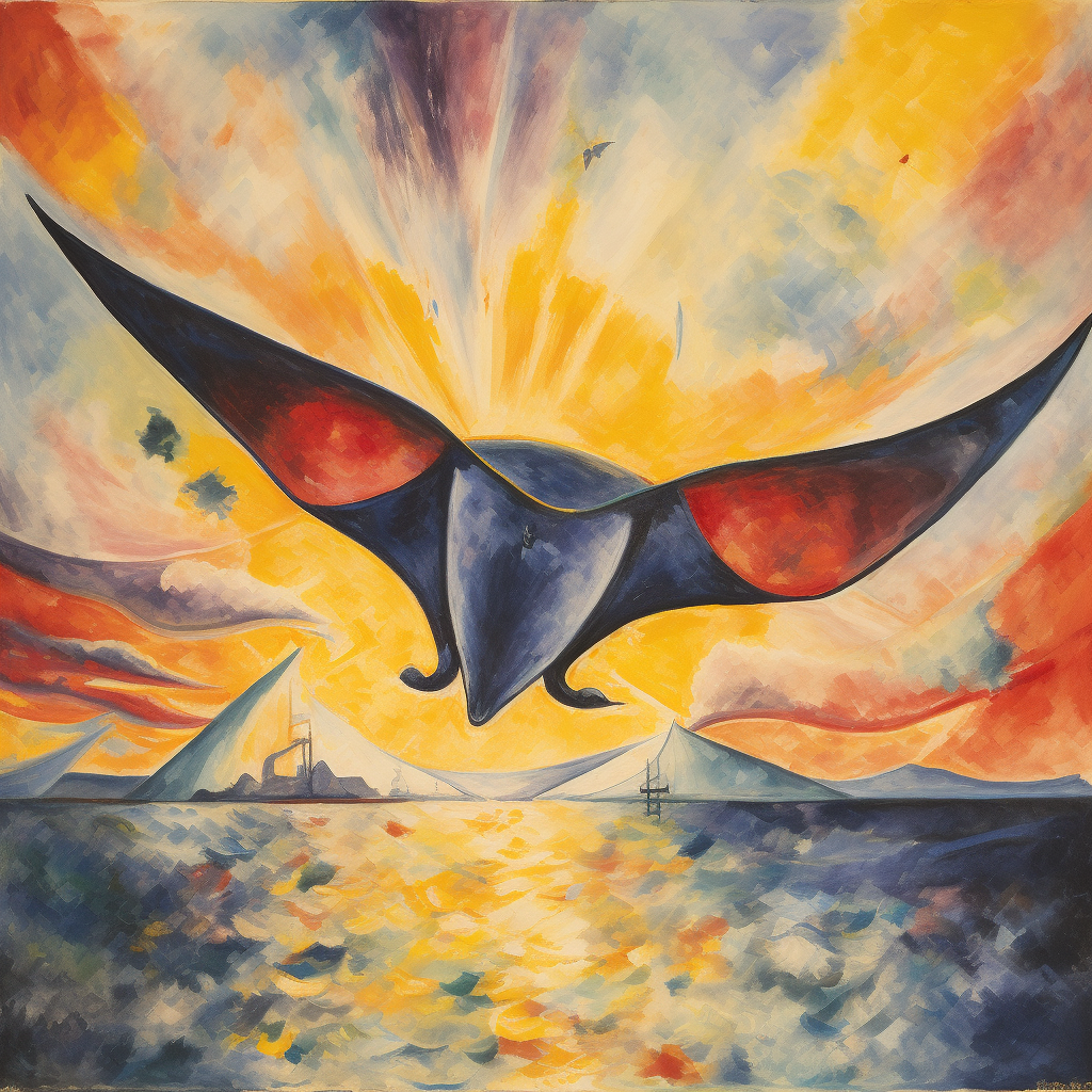 Majestic Manta Ray Soaring against a Stunning Sunset