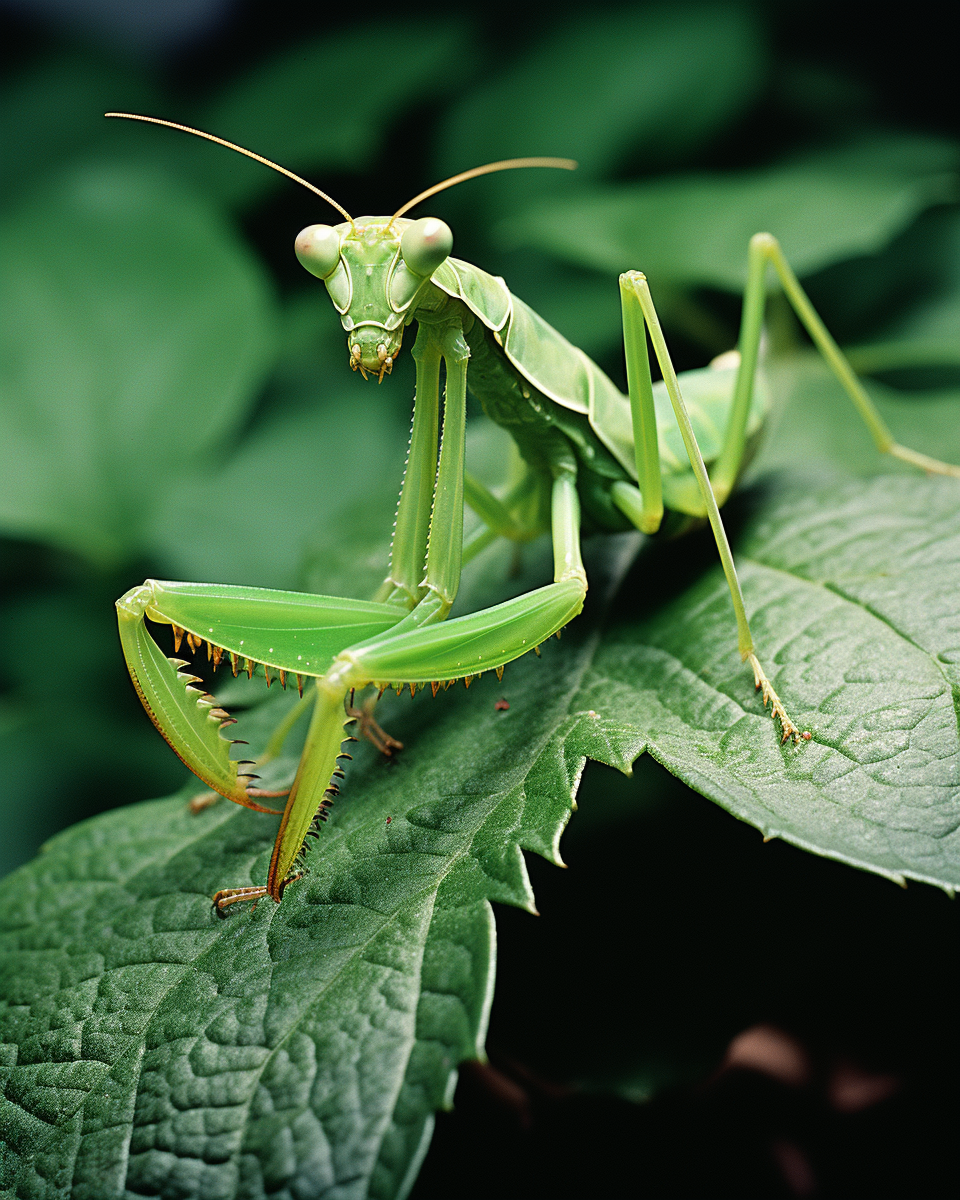 Close-Up of Mantis on Leaf