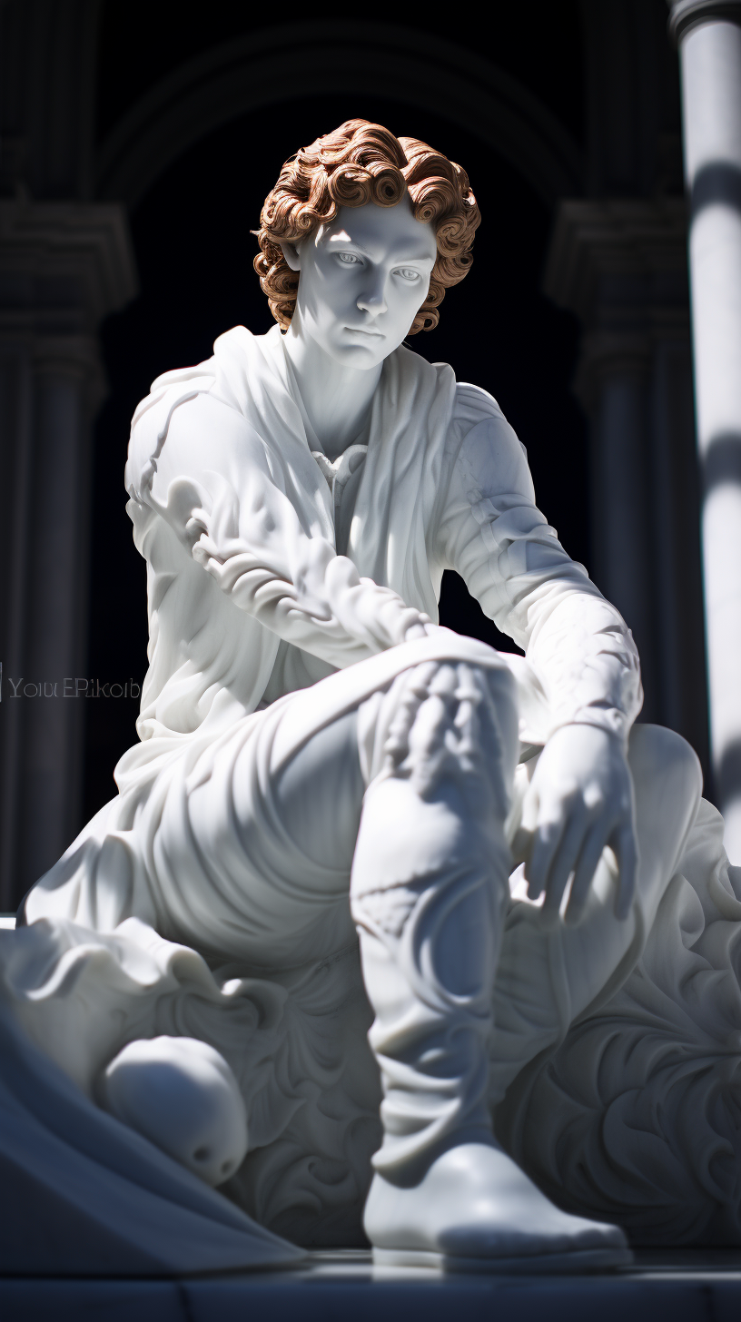 Marble figure of David in cathedral shadow