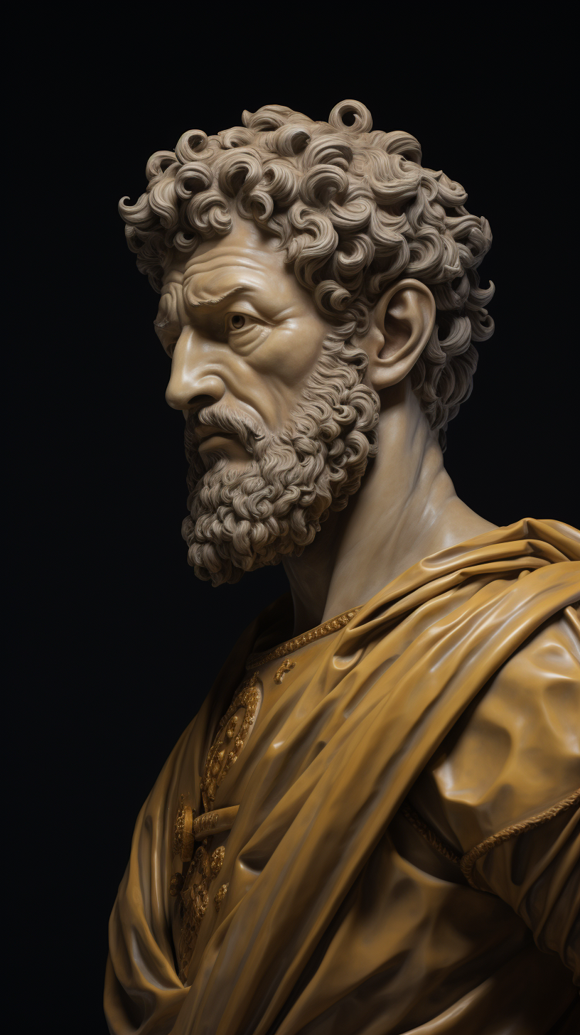 Marcus Aurelius with Wise Face Looking at the Horizon