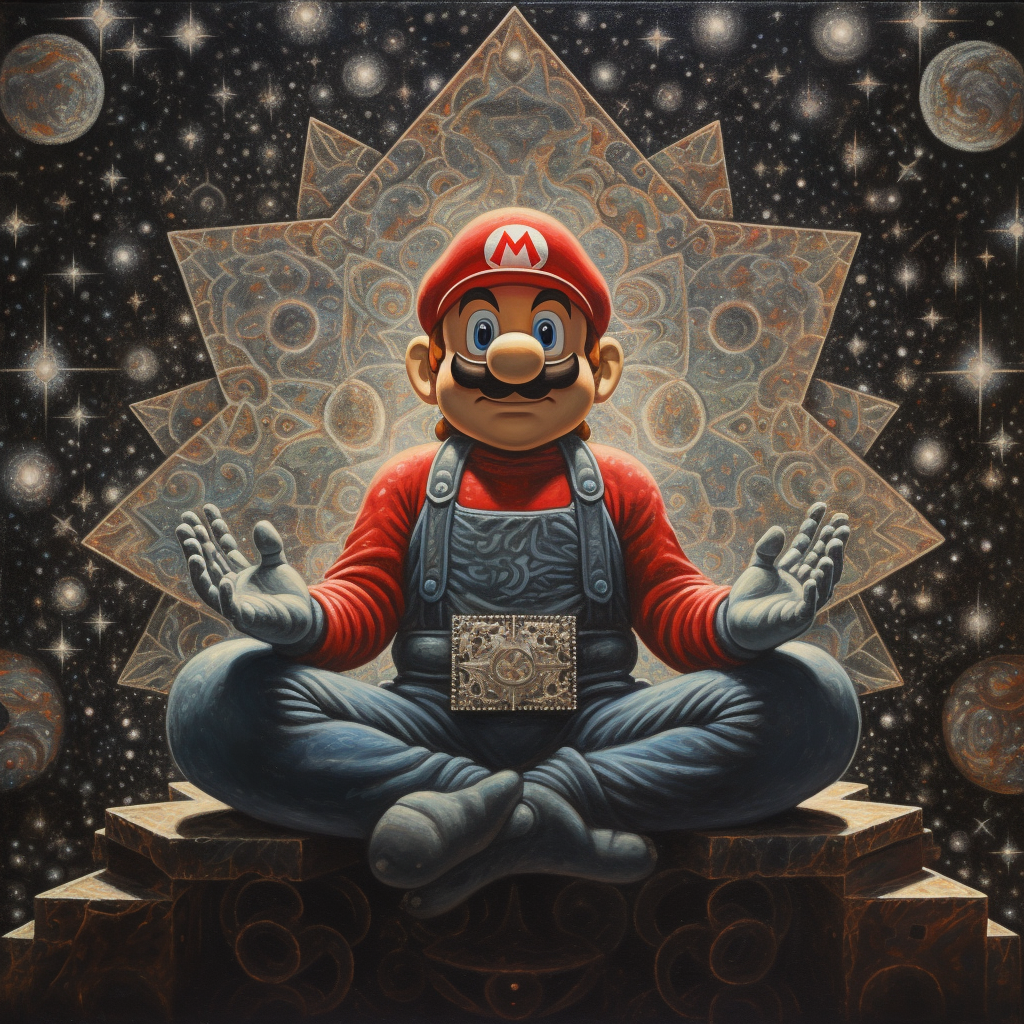 Mario Meditating amidst Chaos and Existentialism