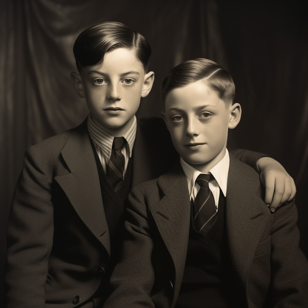 Two brothers posing in a studio photograph