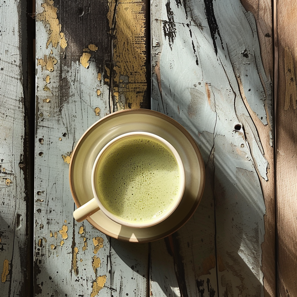 Matcha cup on wooden table