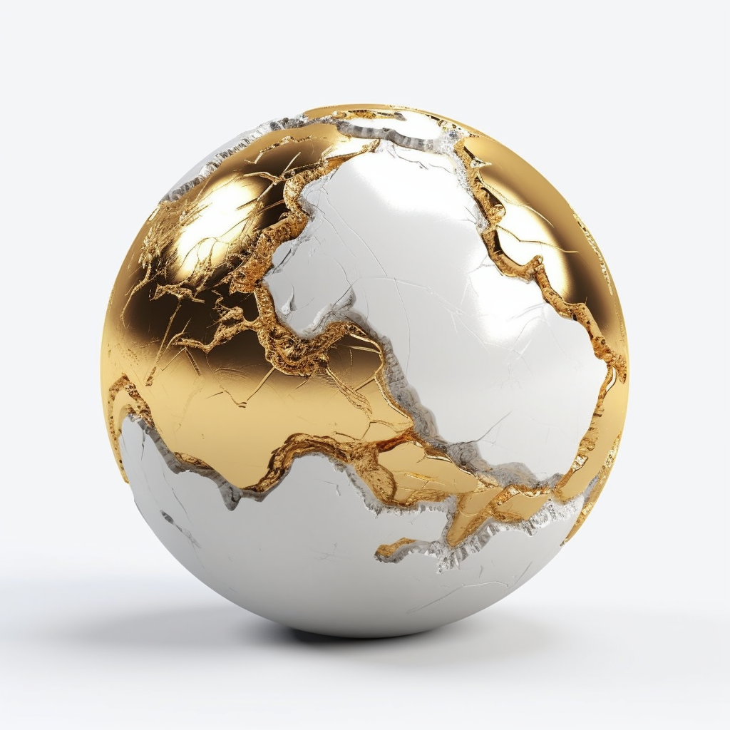 Gold Melting Material Shader Ball on White Background