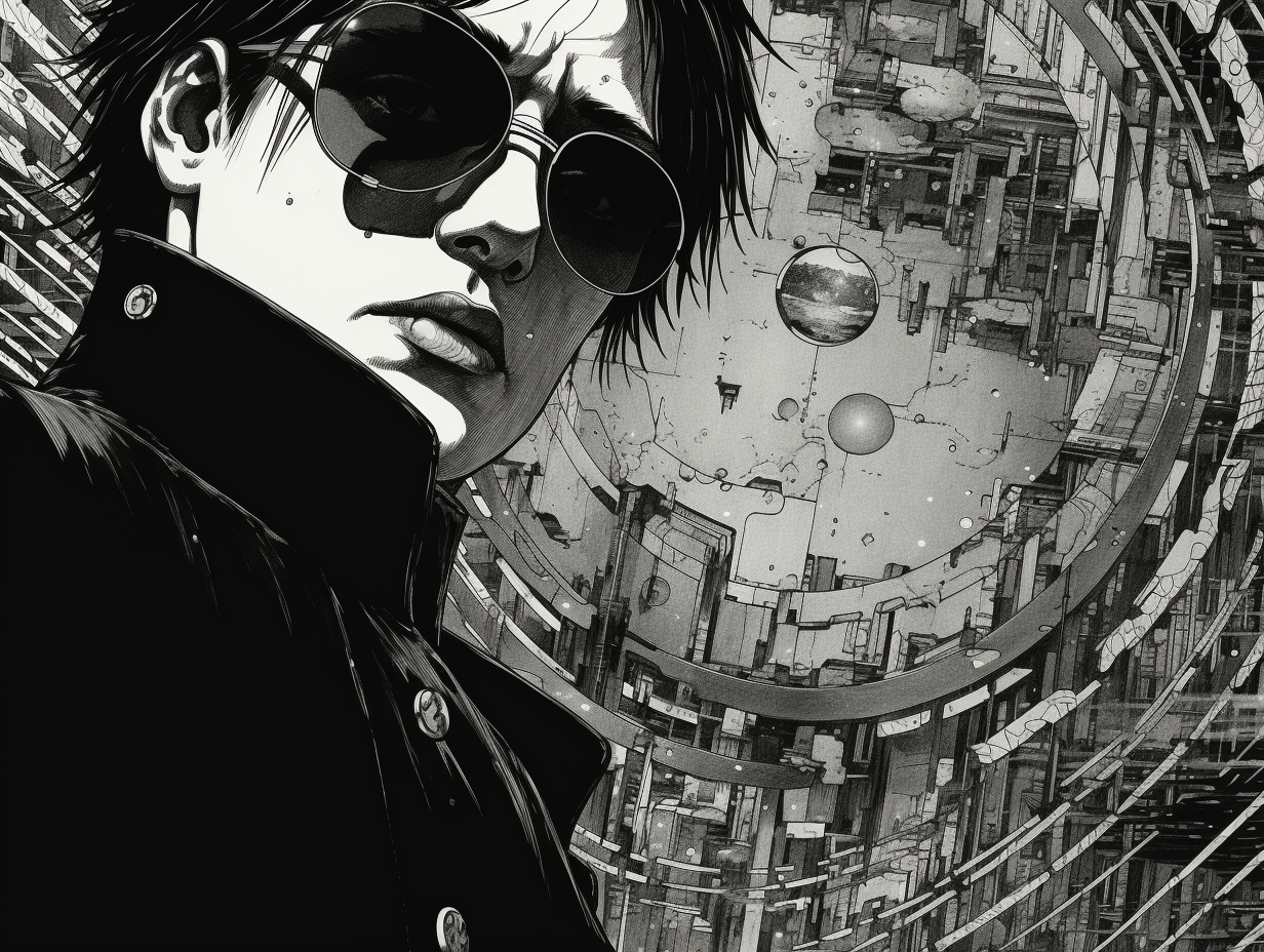 Black and White Manga-style Matrix DVD Screenshot