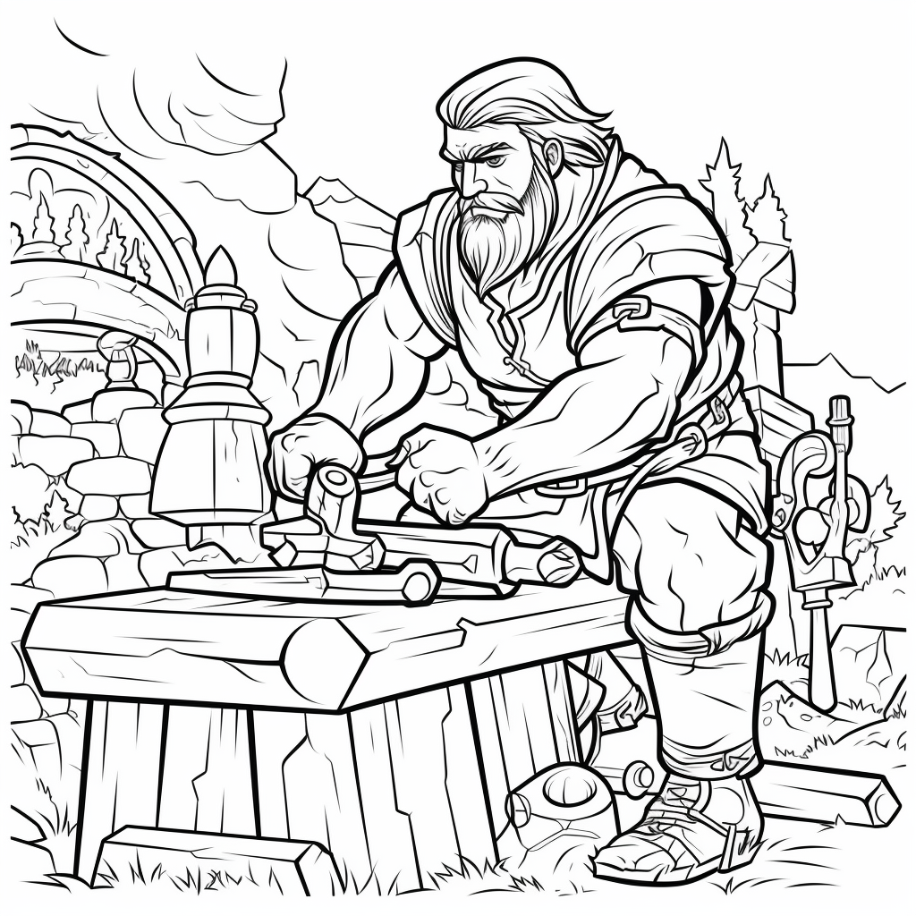 Cartoon blacksmith with hammer coloring page