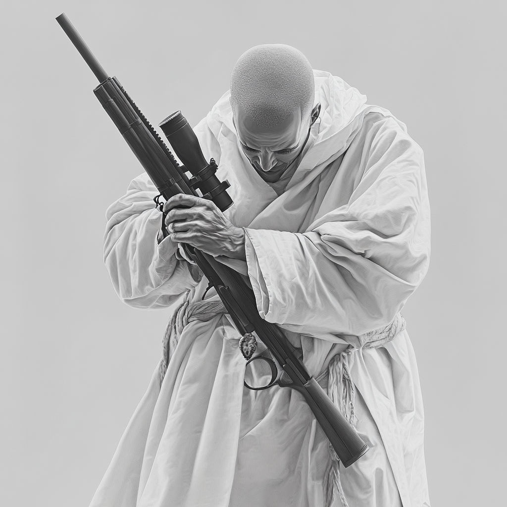 Monk Holding Rifle Drawing