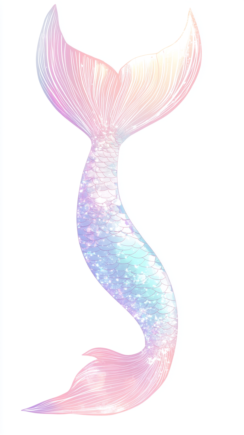 Cute Cartoon Style Pastel Mermaid Tail