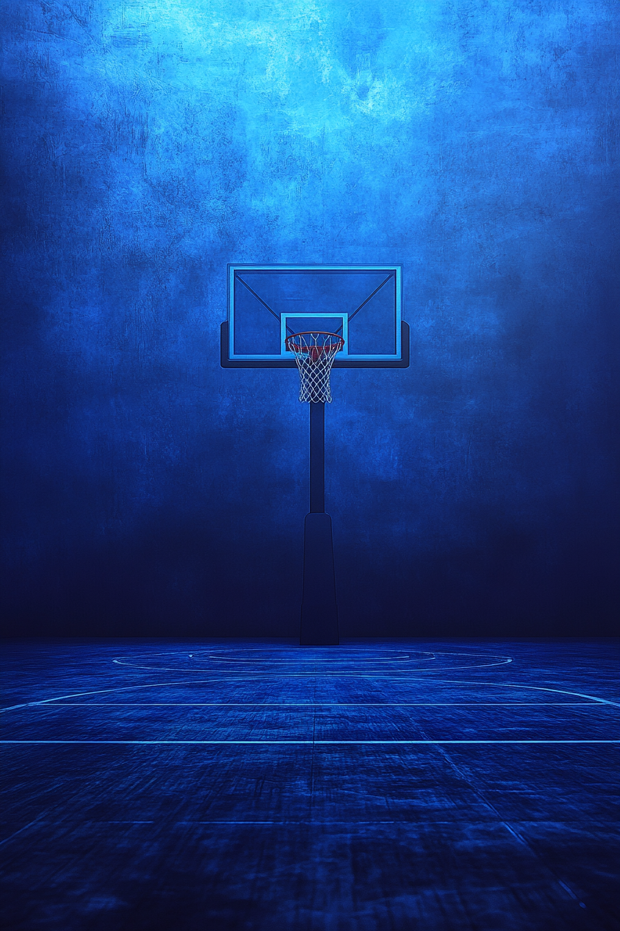 Basketball court immersed in deep blue