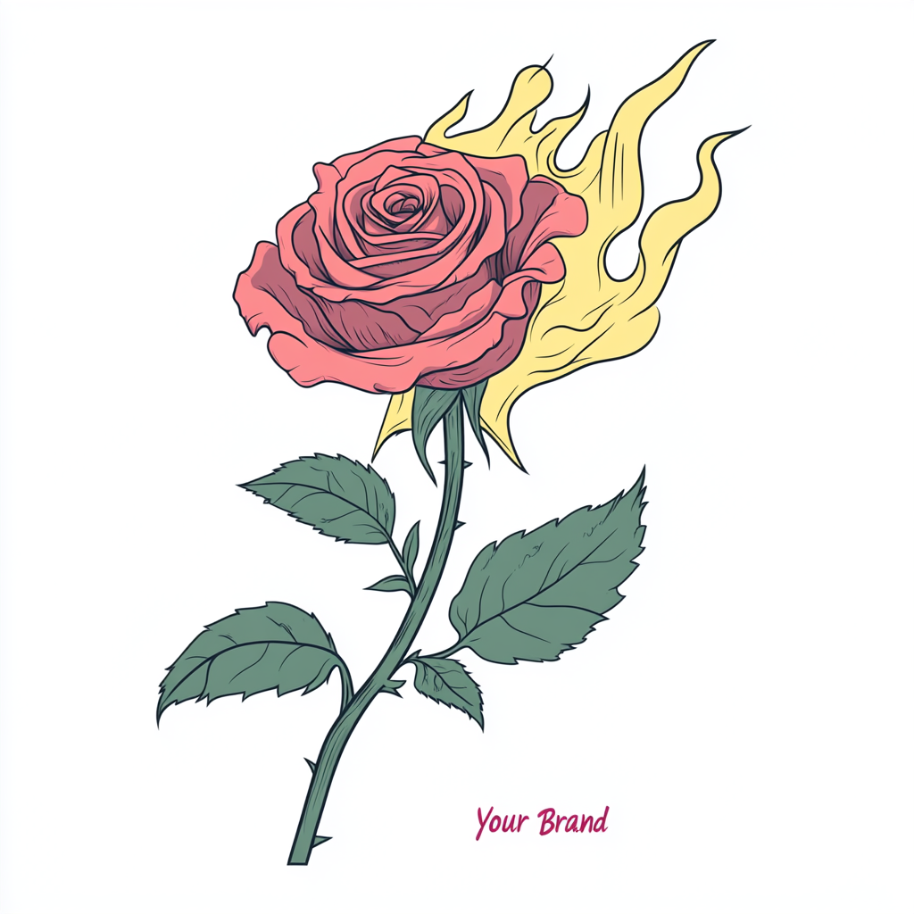 Red rose yellow flames logo design