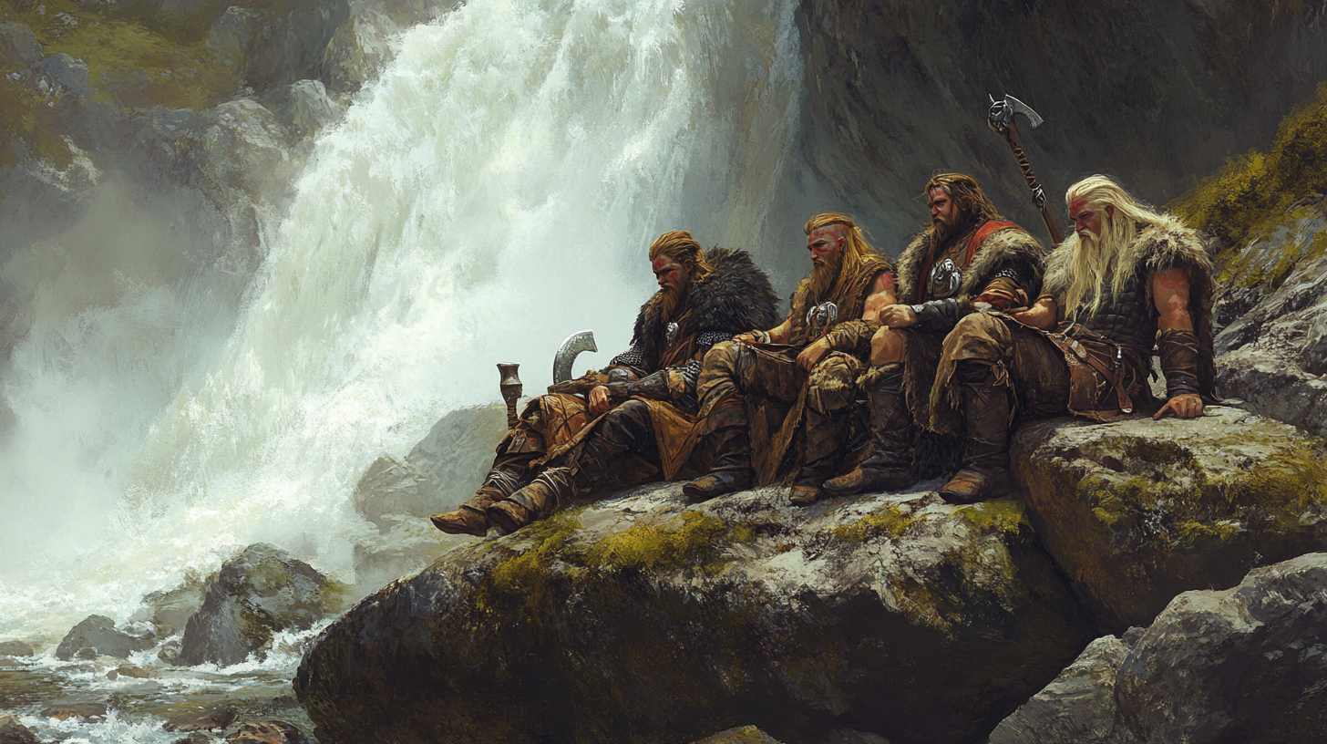 Berserkers resting by waterfall peacefully