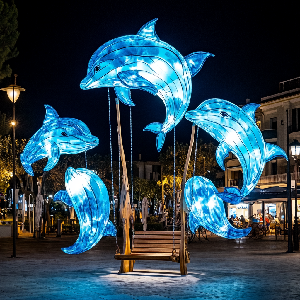 Night Square with Dolphin Lanterns Swing