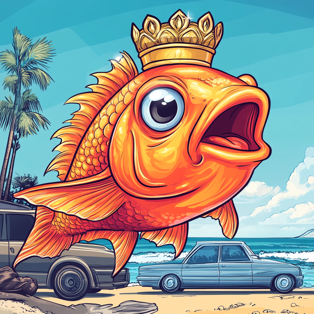 Cartoon orange fish with crown