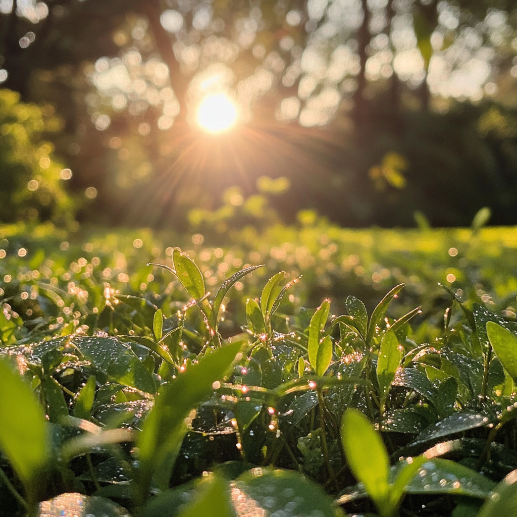 Sunrise garden dewy plants nature