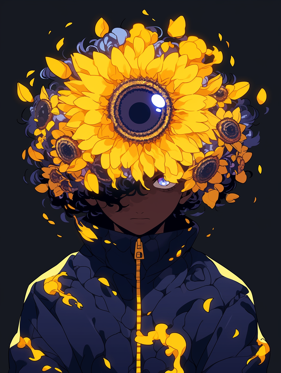 Sunflower emoji on colorful background