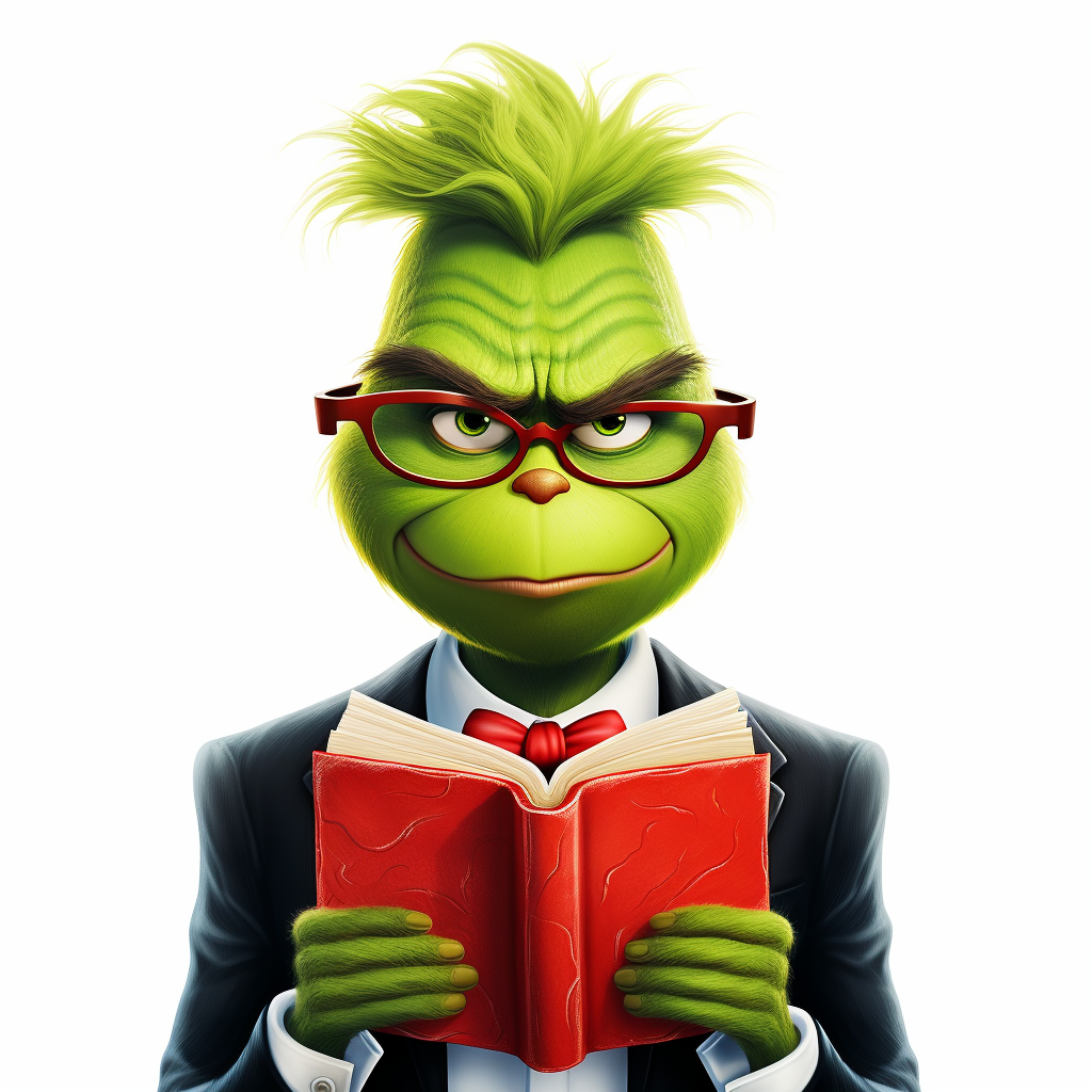 4. Disgusted Grinch with closed book