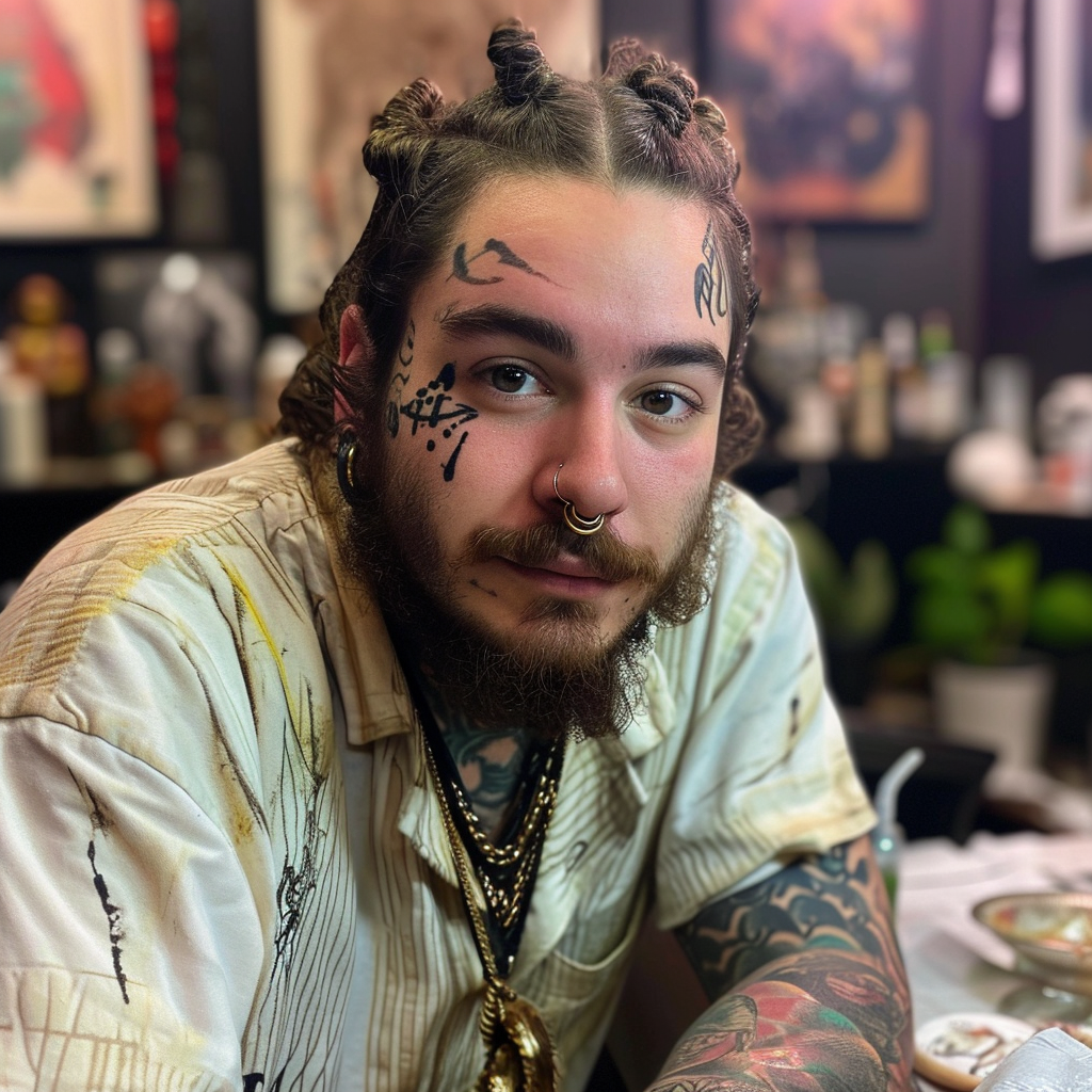 4. Image of Post Malone as tattoo artist