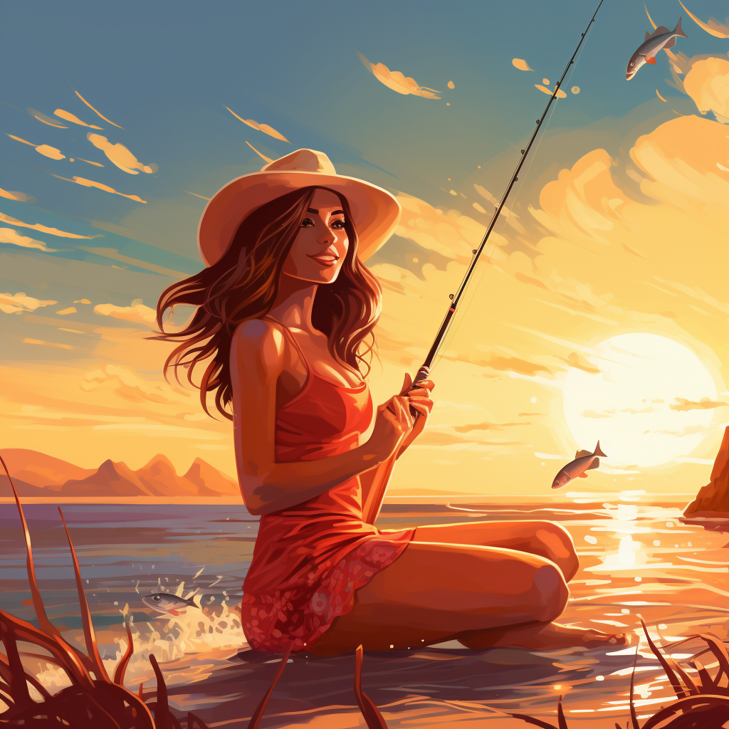 4. Image of a woman fishing on a sunny beach