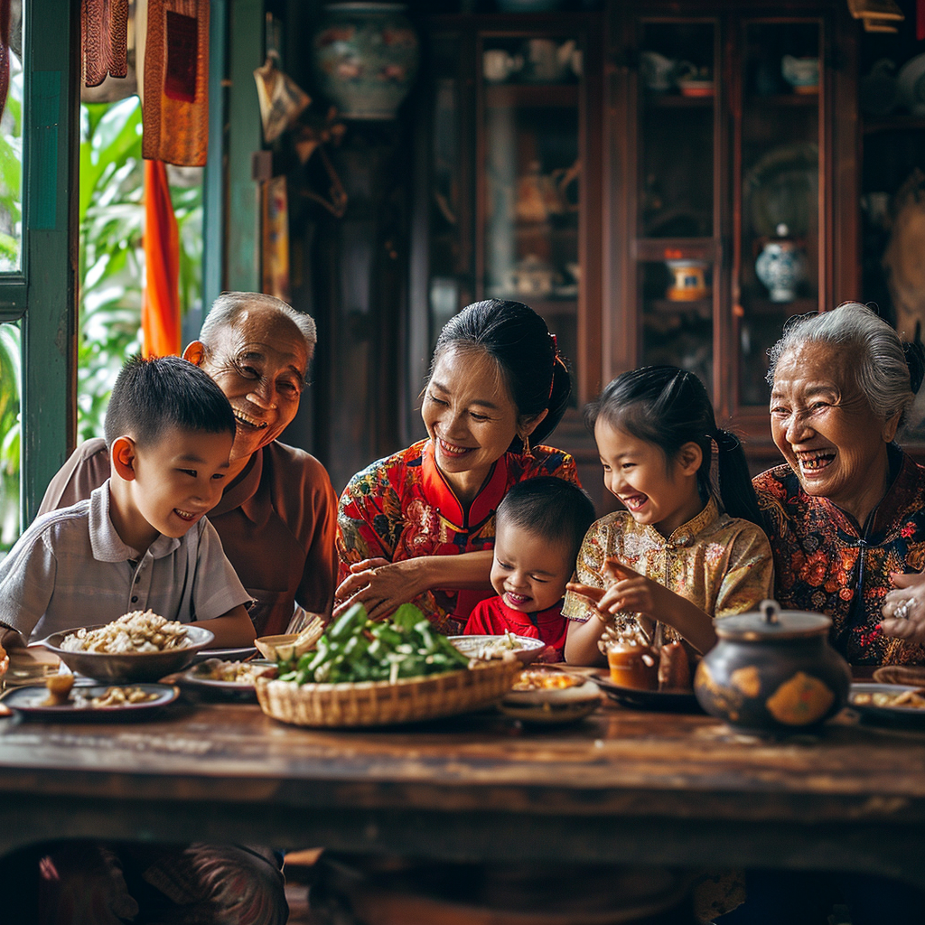 4. Happy Vietnamese family gathered and enjoying each other's company