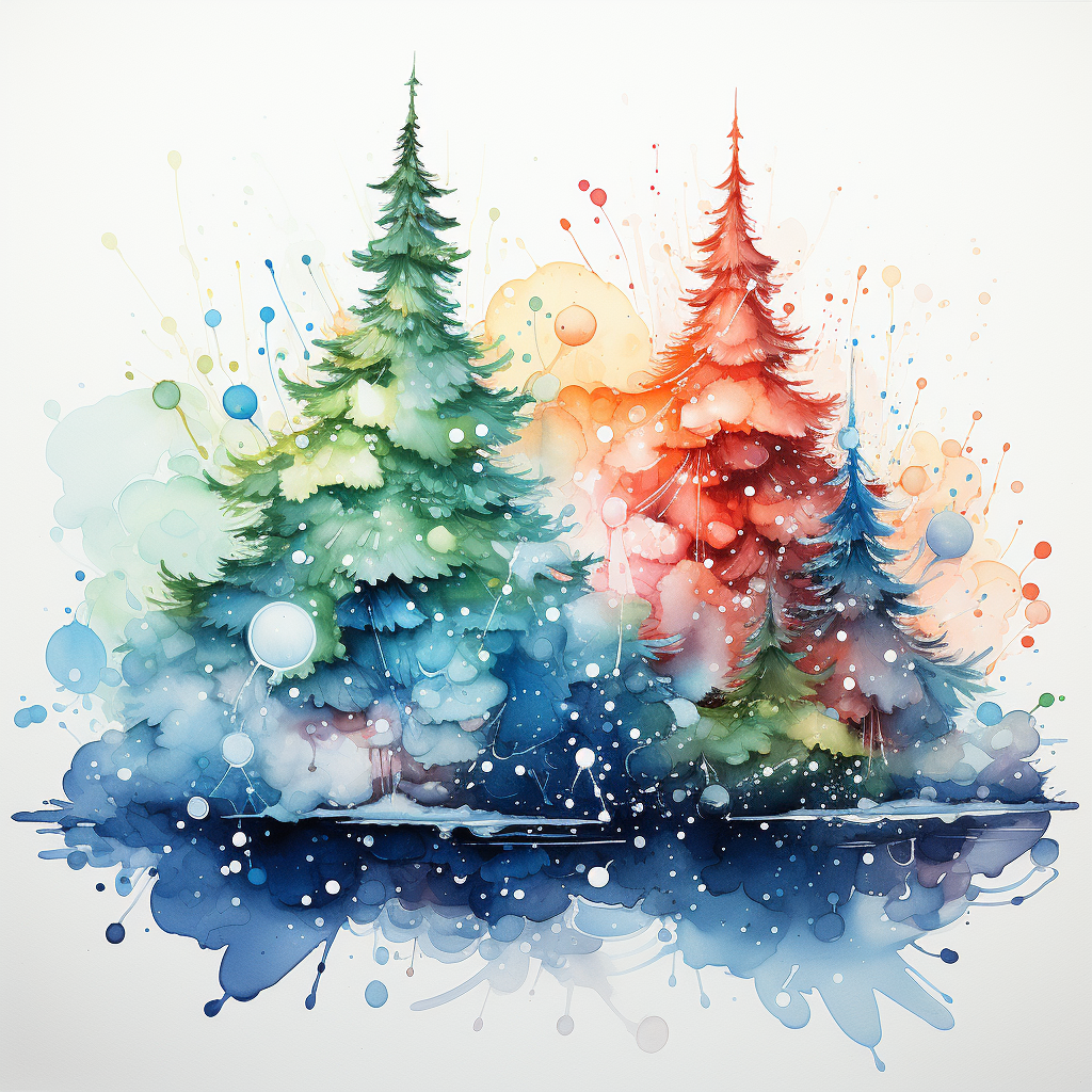 4. Colorful Watercolor Christmas Splashes on White Background