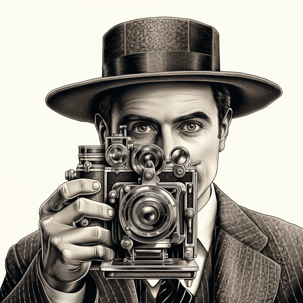 Man operating vintage 1930s camera