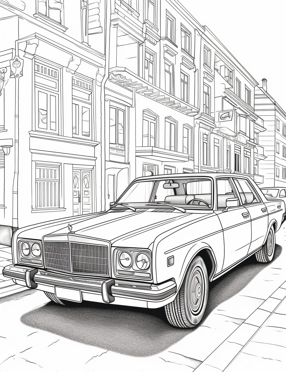 Realistic coloring page of a 1980s car model