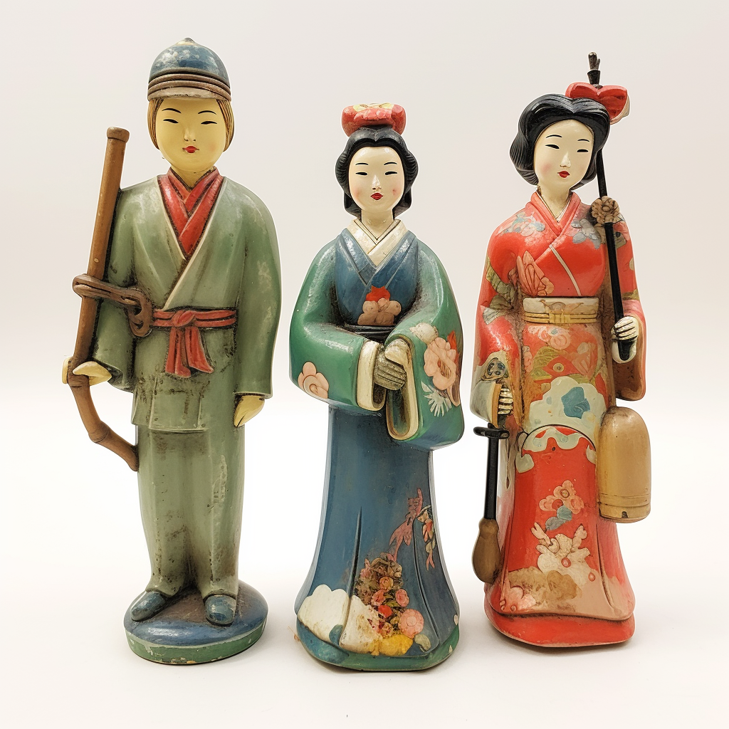 3 vintage Japanese figures in vibrant colors on eBay.