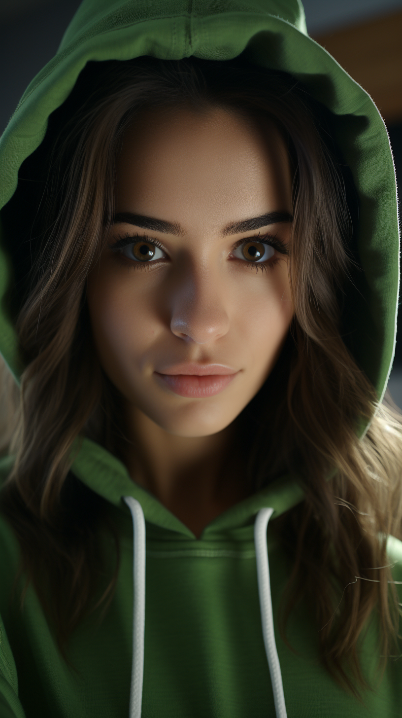 Woman in Green Hoodie Taking Selfie