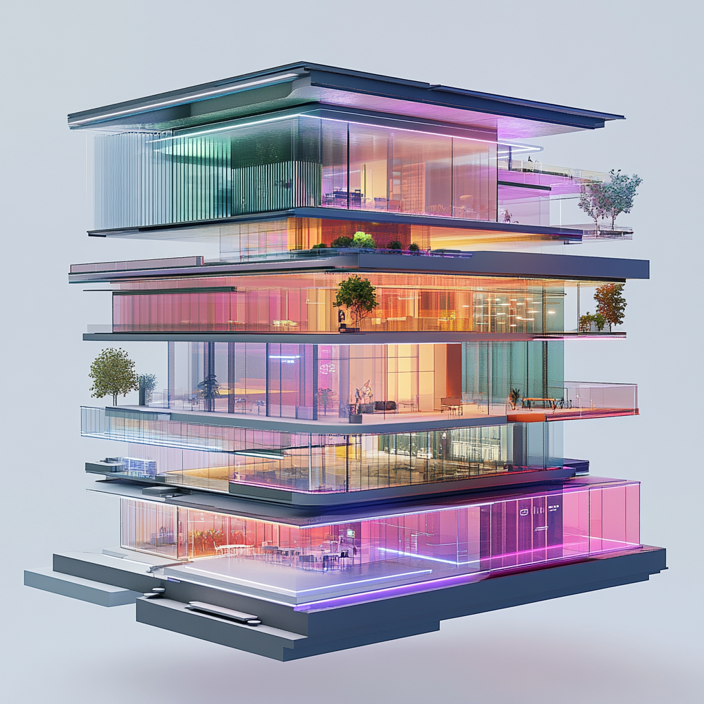 3D digital architecture showcasing DynamicWeb platform components.