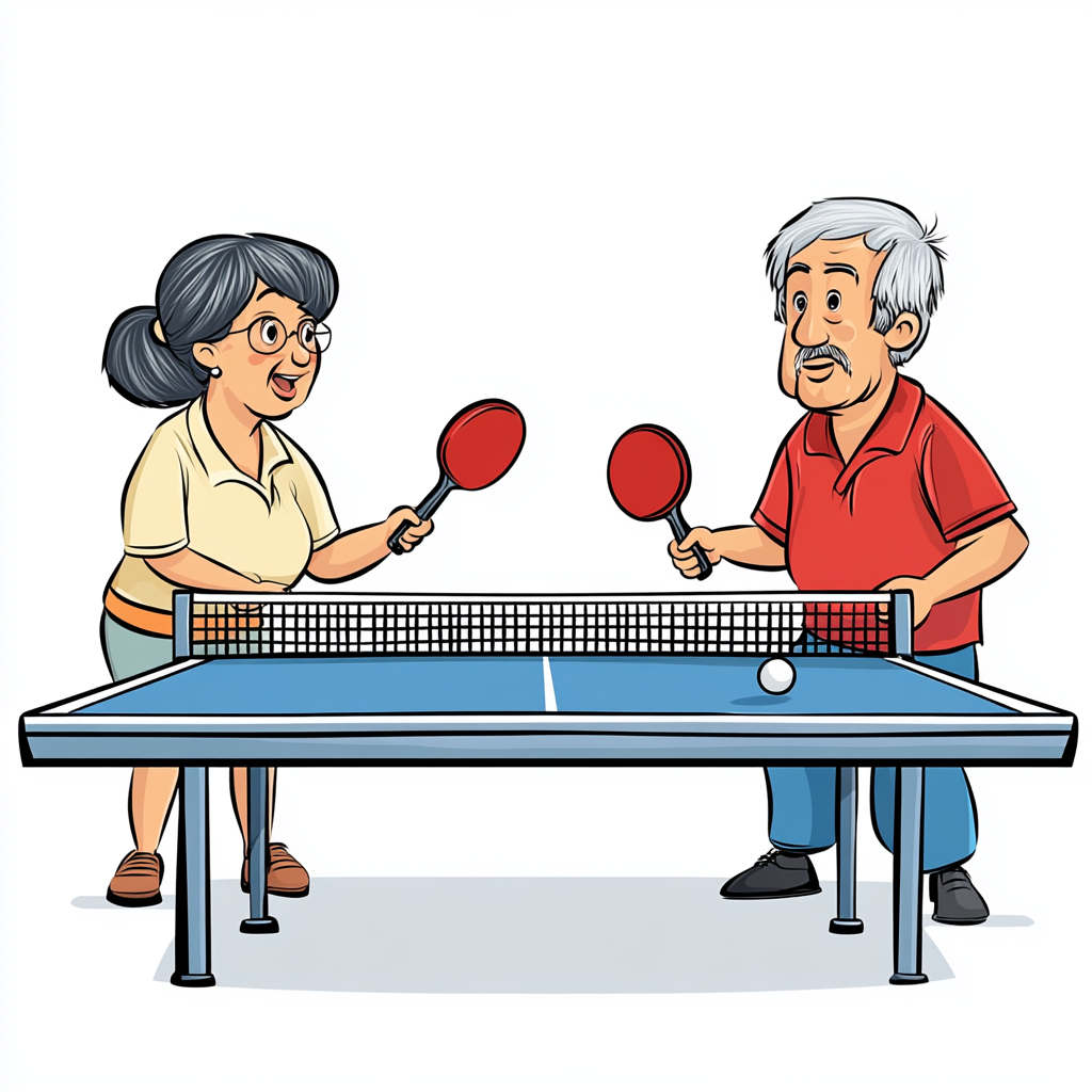 4 People Playing Ping Pong Cartoon Animation