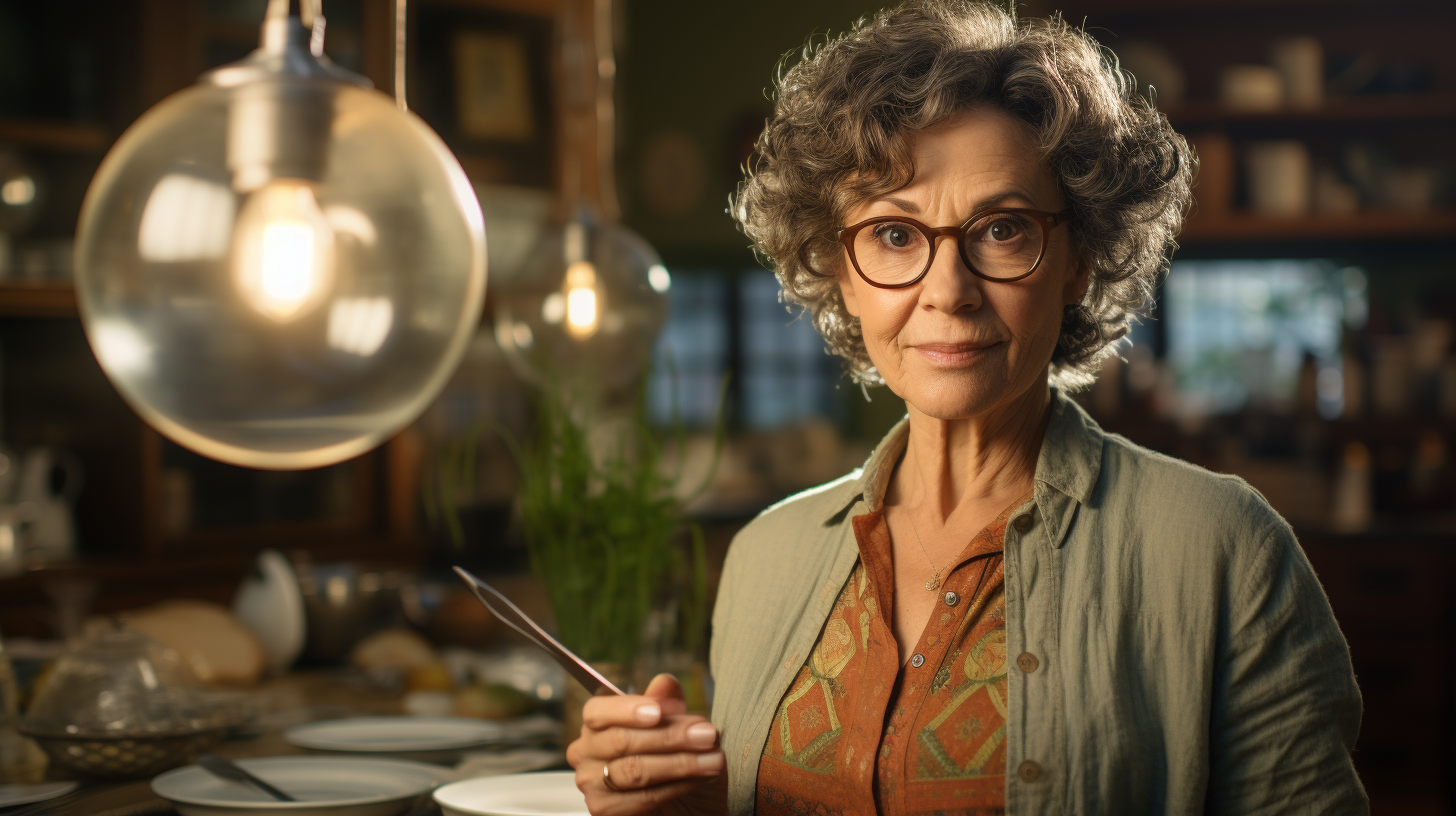 Elderly woman using magnifying glass