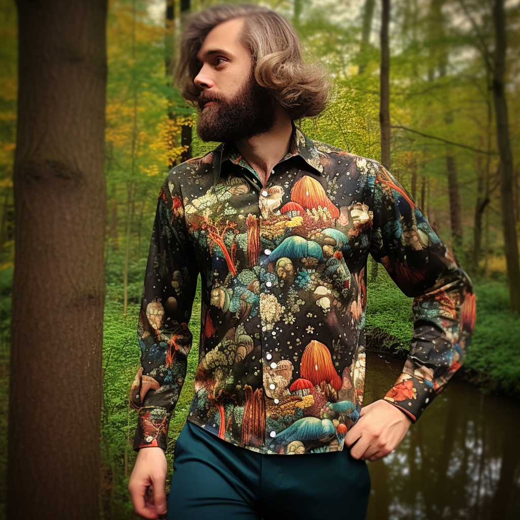 Funky 70s mushroom forest disco shirt