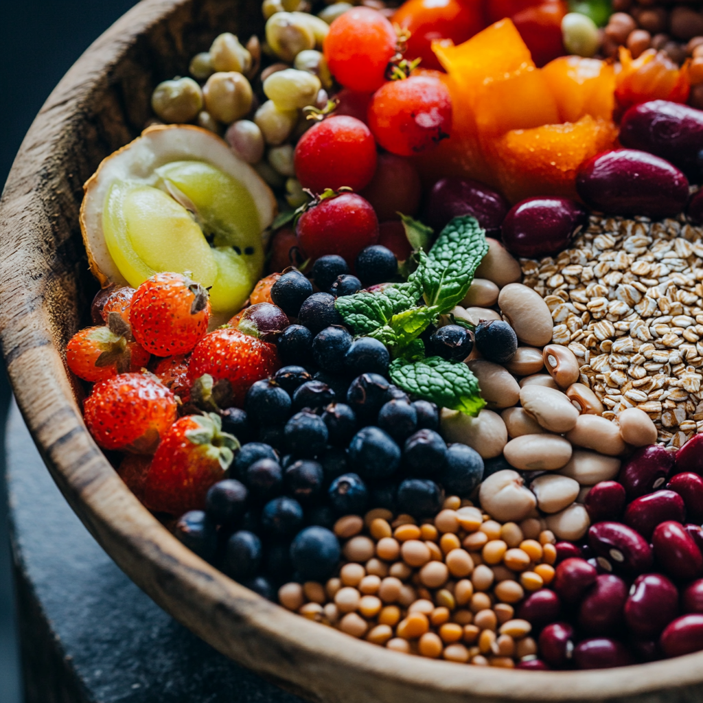 A bowl full of healthy fiber-rich foods.