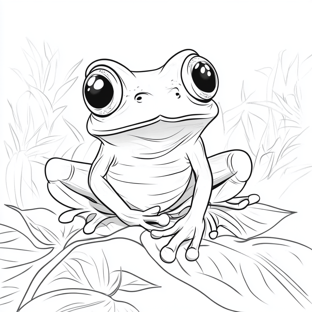 A frog with big eyes sitting on a leaf.