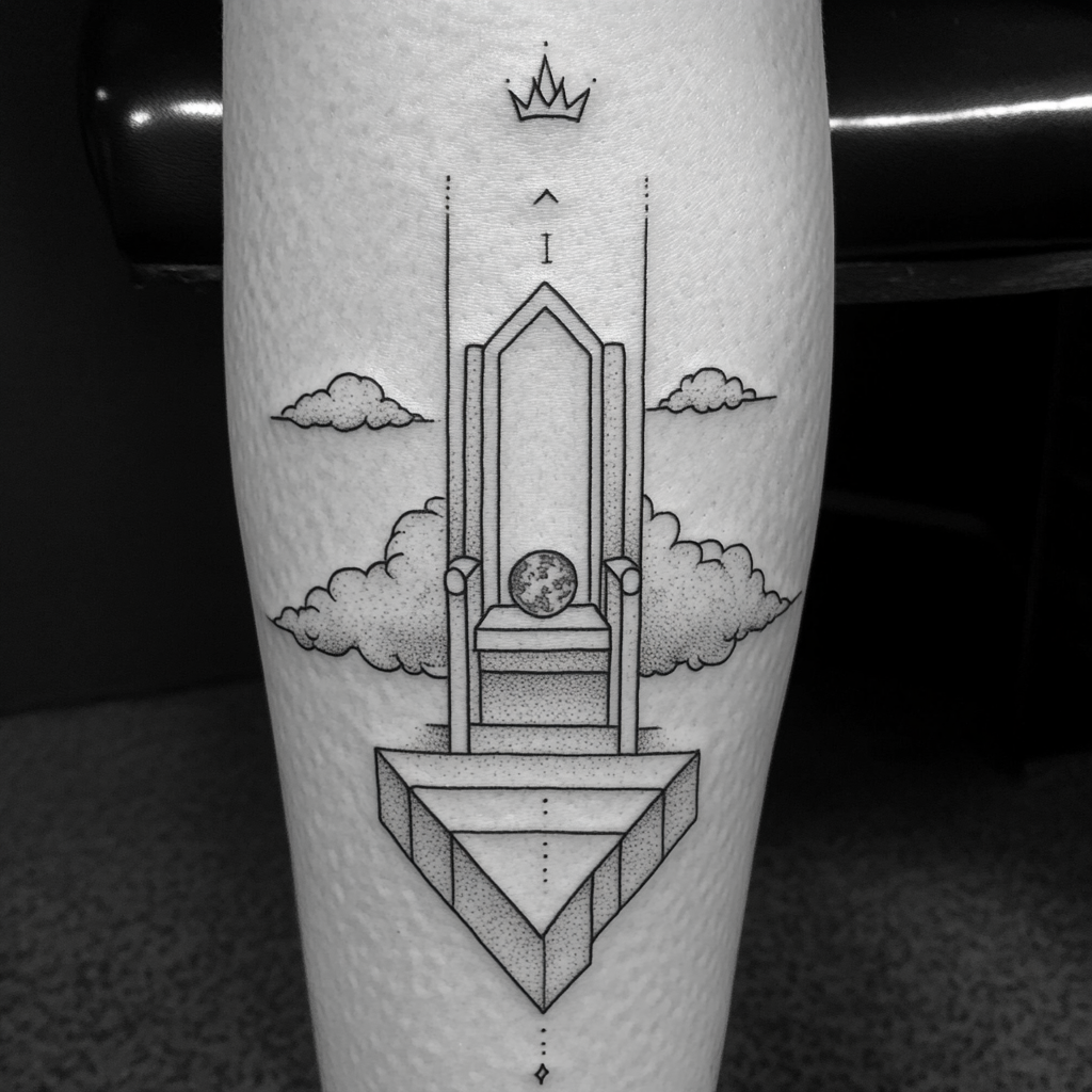 Abstract Throne Chair Tattoo with Earth and Clouds