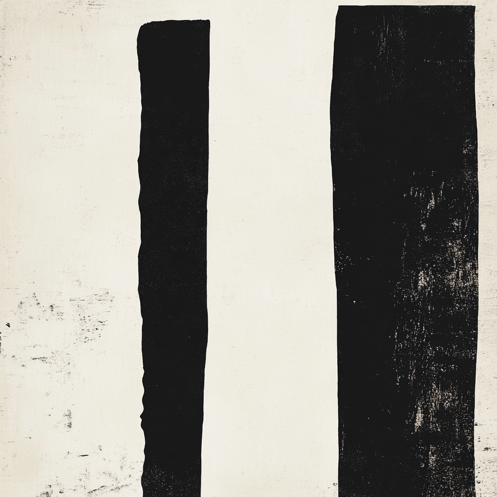 Abstract minimalist art print with bold black shapes.