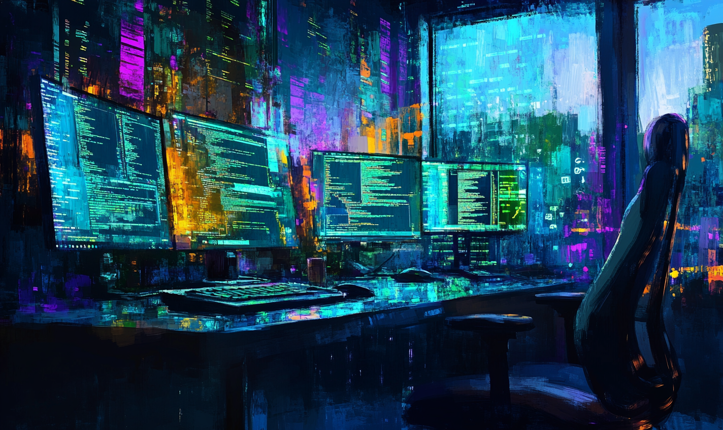 Artistic illustration on cybersecurity with colorful techy style.