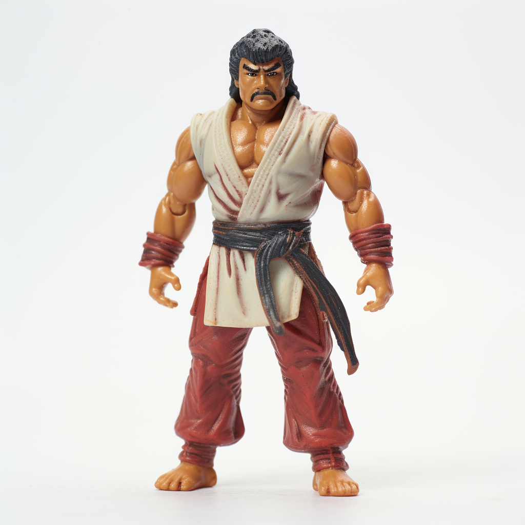 Bootleg dojo master toy, low detail, crude painting, action figure.