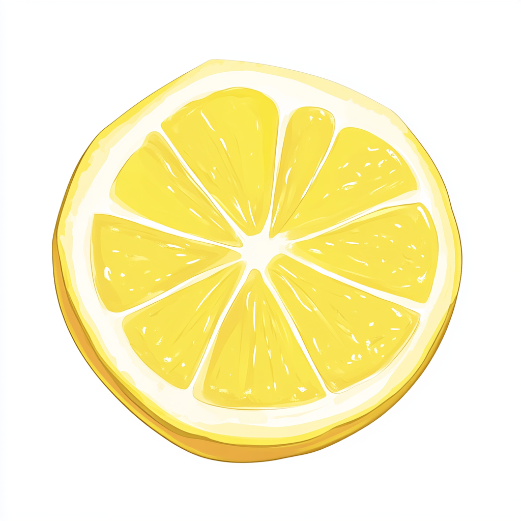 Cartoon Style Lemon Slice on White Background