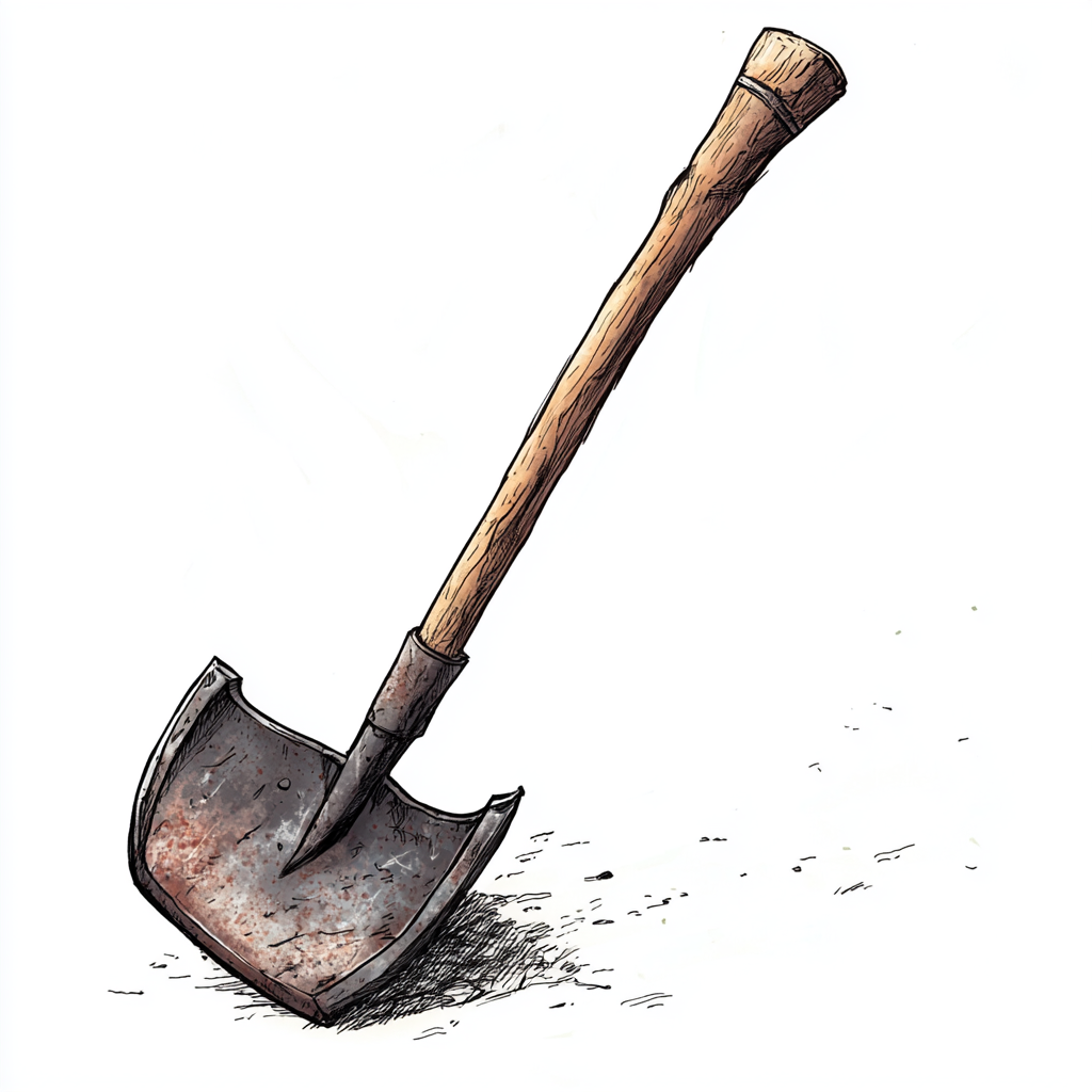 Cartoon drawing of rustic garden hoe with crooked neck.