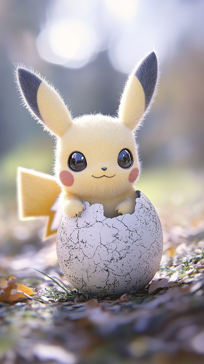 Chibi Pichu hatching from egg, high quality, cute.