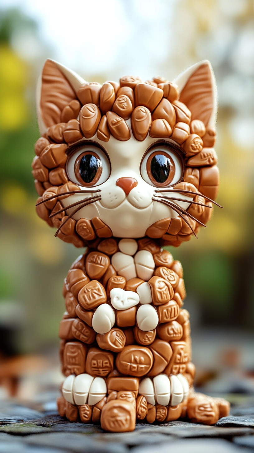 Chibi cat sculpture made from Kinder Bueno bars.