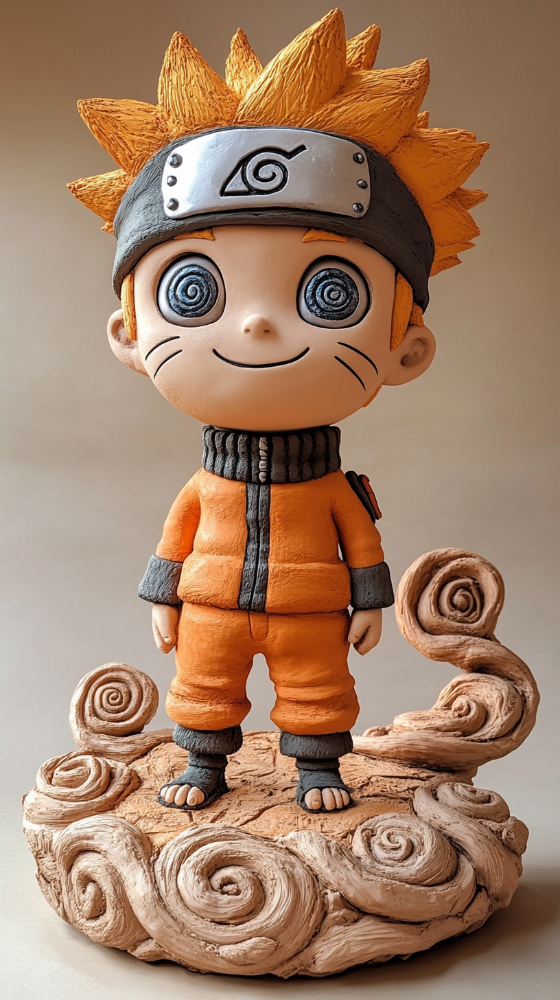 Chubby, determined baby Naruto in claymation style. Whimsical, playful.