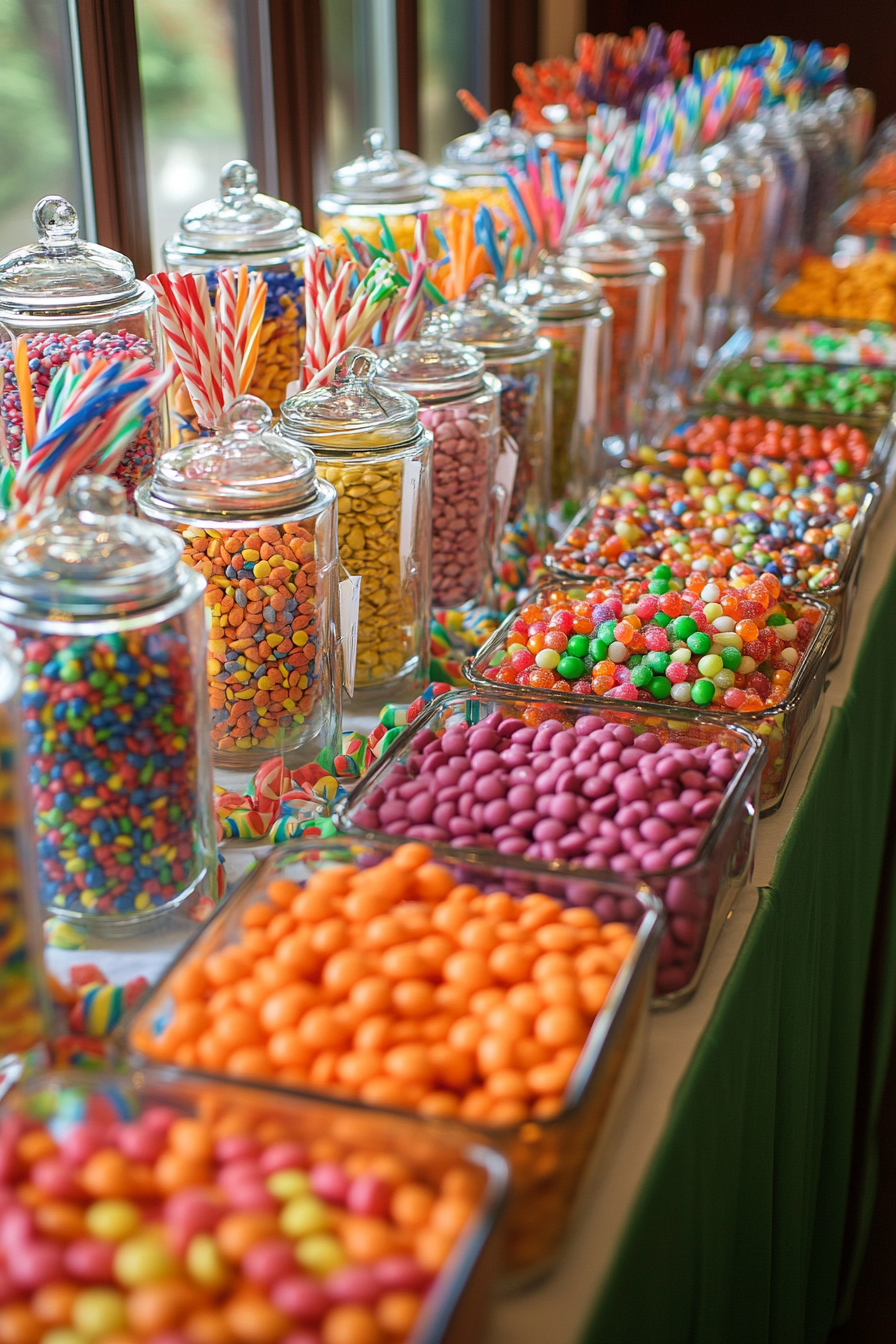 Colorful Candy Buffet Table Display with Interactive Selection