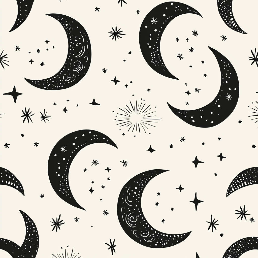 Crescent moons and stars pattern ideal for fabric design.