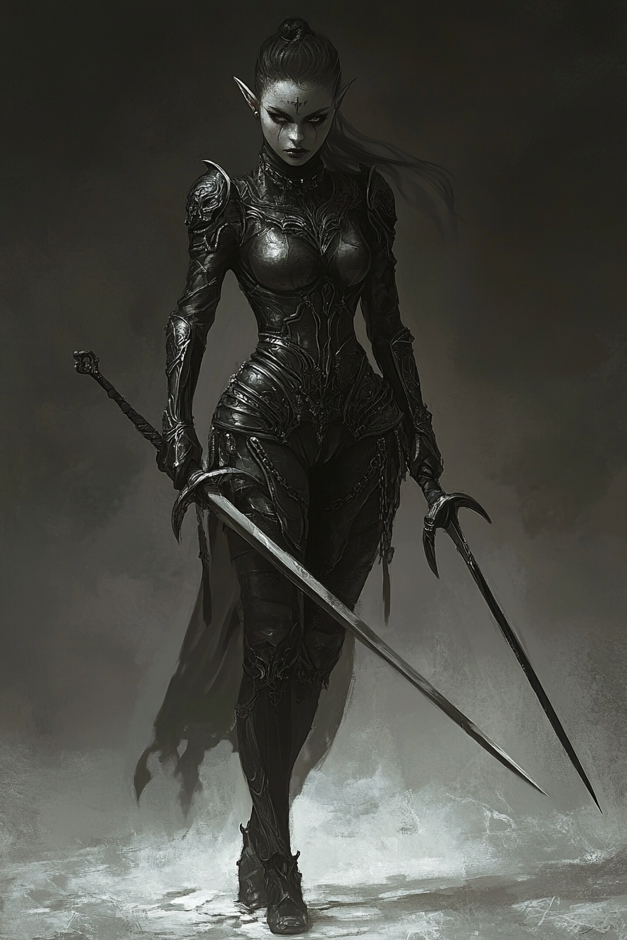 Dark-Elf Warrior Woman Sci-Fi Art Style Photo