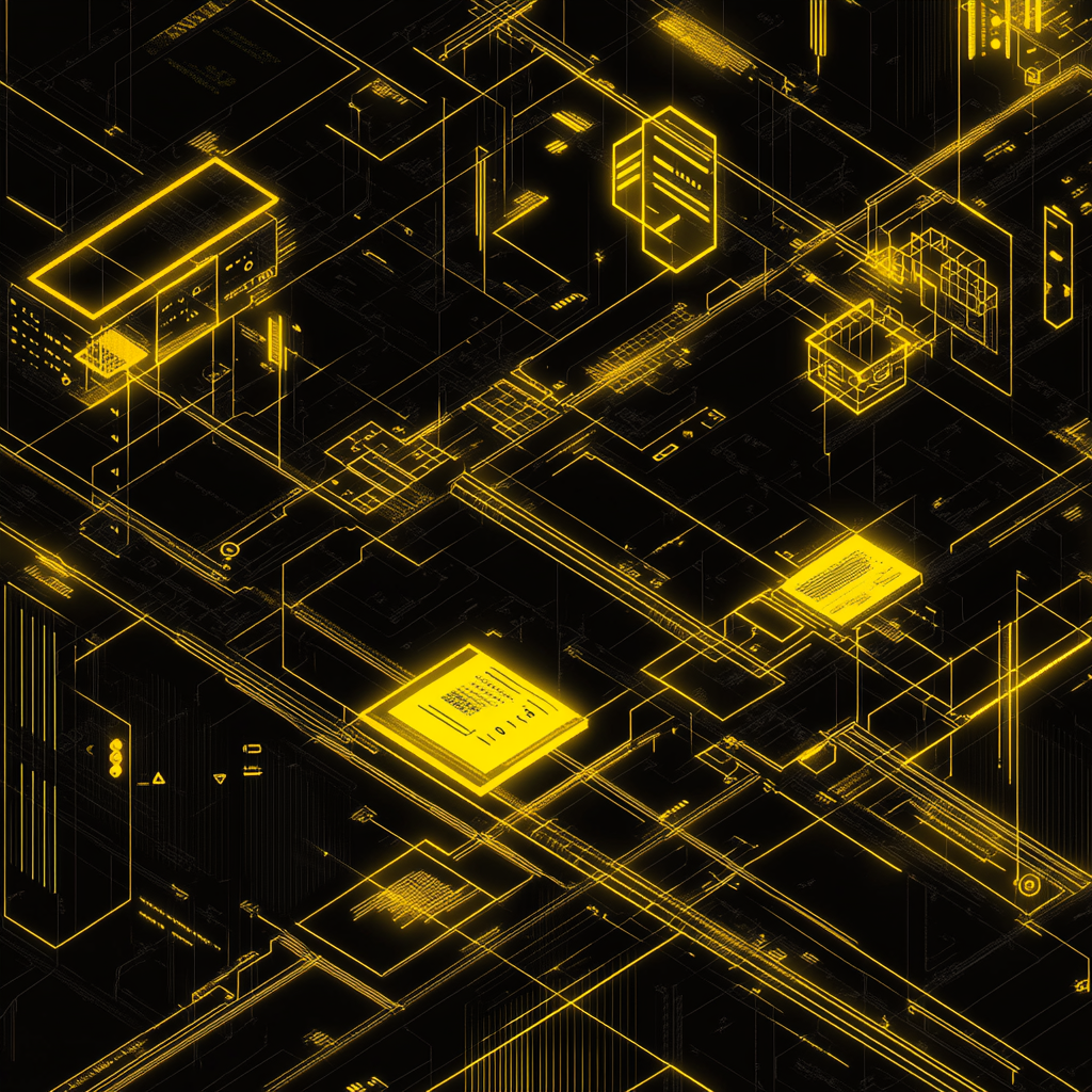 Decision flow chart in futuristic wireframe digital art style.