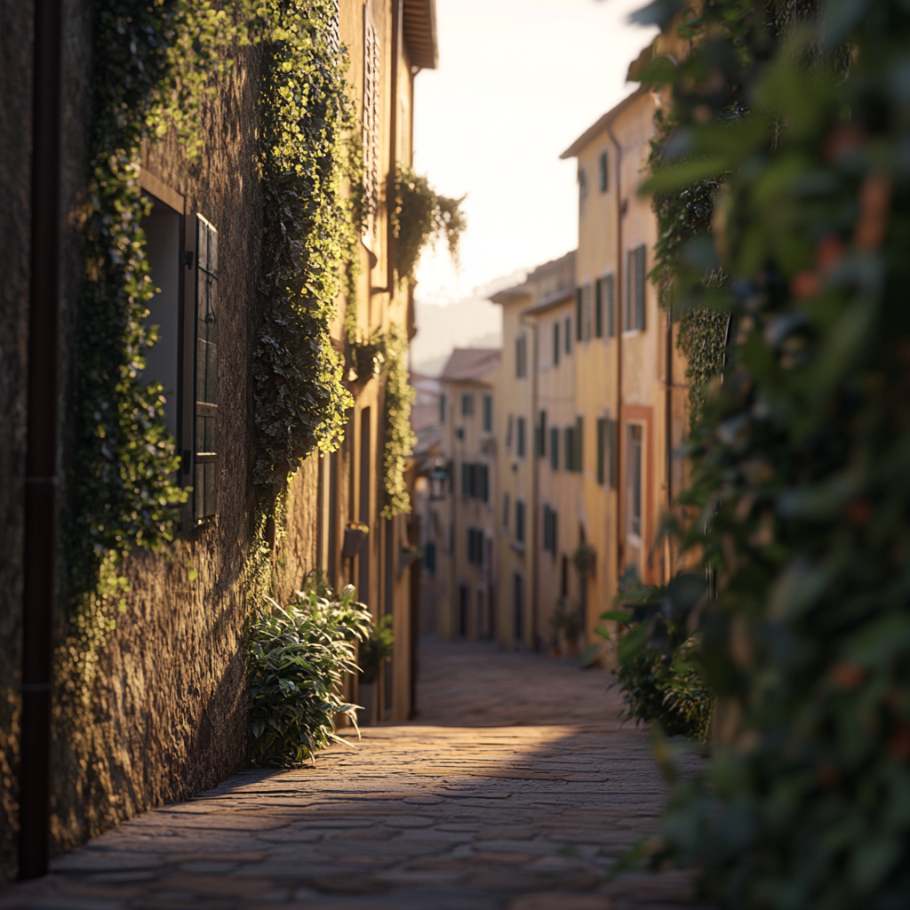 Detailed Lucca Italy view with soft lighting, beautiful colors.