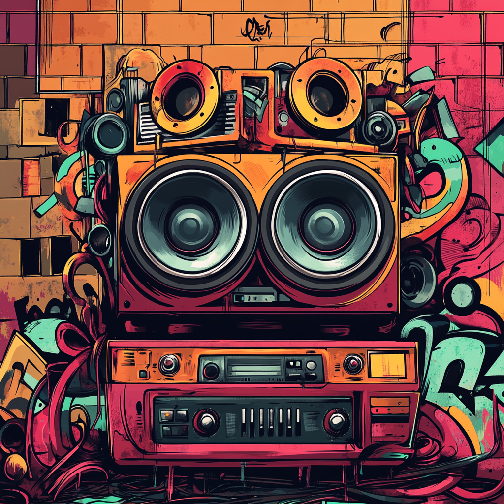 Detailed hip-hop stereo system inspired by graffiti art.