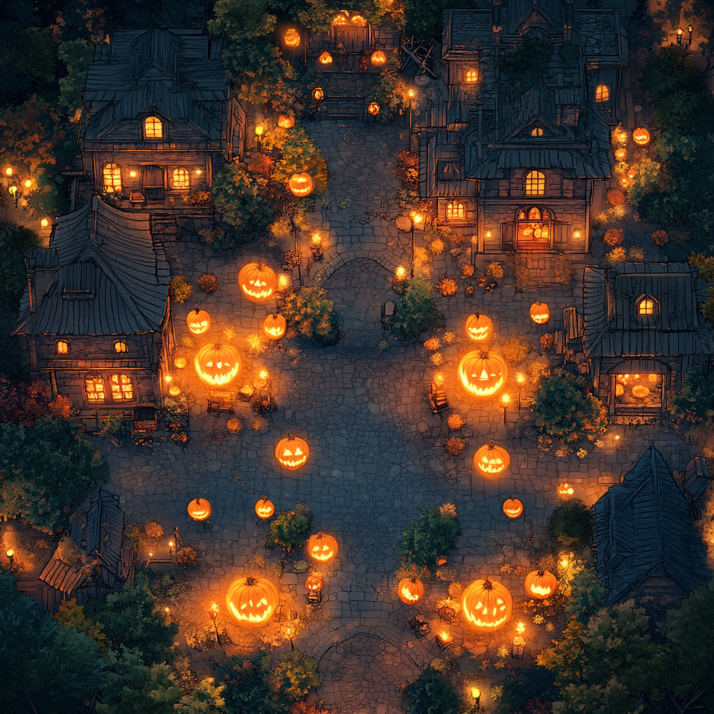 Dungeons & Dragons Battle Map: Village Harvest Festival Night